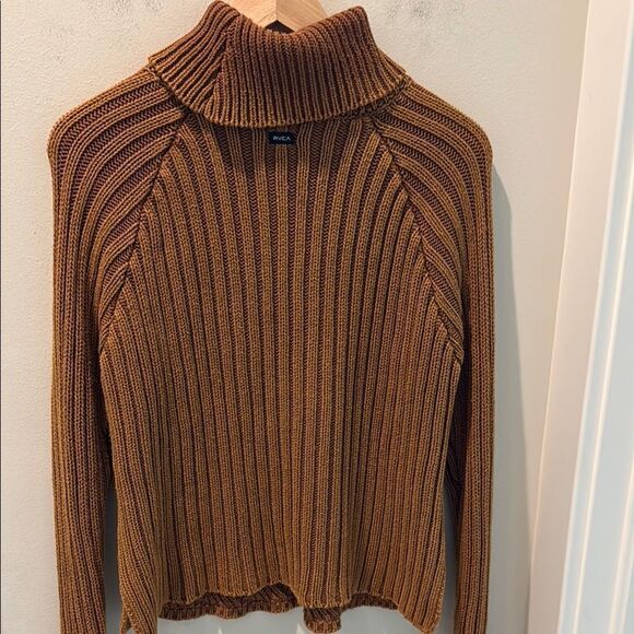 RVCA Women's Camel Criss Cross  Cotton Knit Sweater size Small - Picture 5 of 10